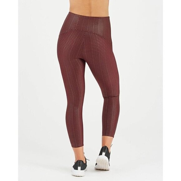 SPANX Metallic Dot Print Active 7/8 Leggings in Wine/Rose Gold Large - Picture 2 of 7